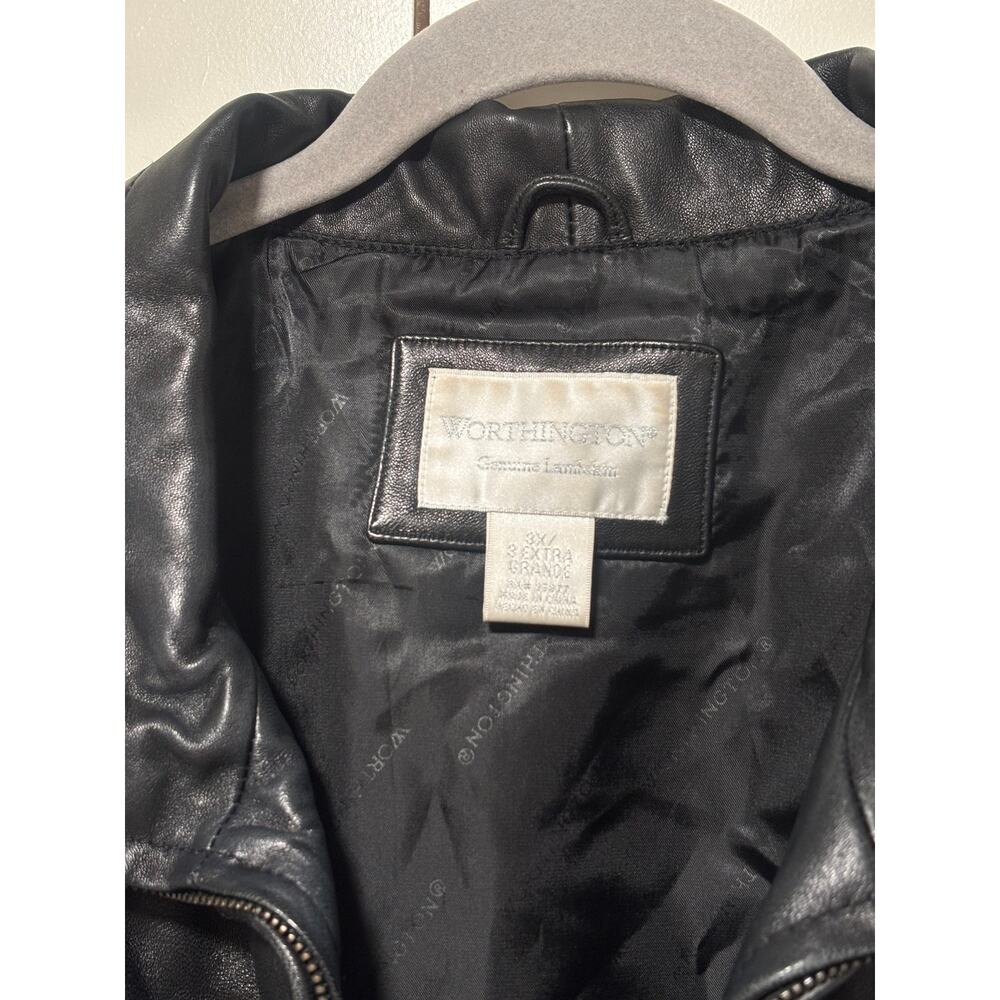 Worthington Women's Black Genuine Lambskin Leather Jacket 3X - Picture 3 of 11